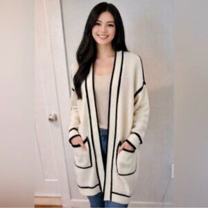 BiBi ivory and black longline open front cardigan